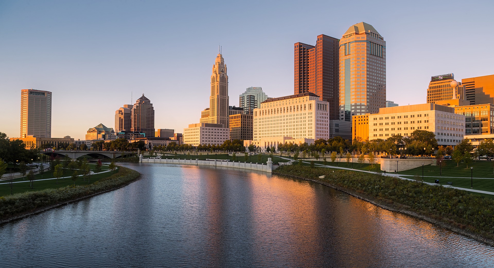 Columbus skyline at sunset